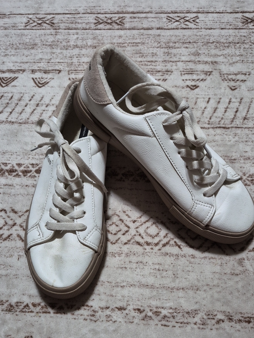 French Connection White and Tan Low-Top Lace-Up Sneakers